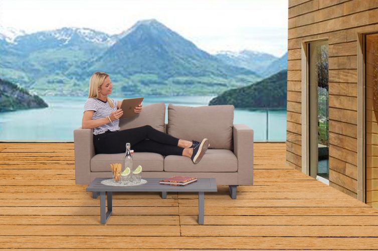Gartensofa wetterfest Stofflounge Andorra sandbraun - Ansicht 6