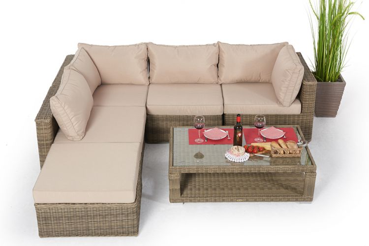 Rattan Lounge Stella Set mit klappbarem Tisch