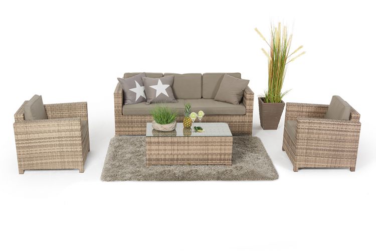Flaches Rattan Geflecht Luxury 3er Sofa