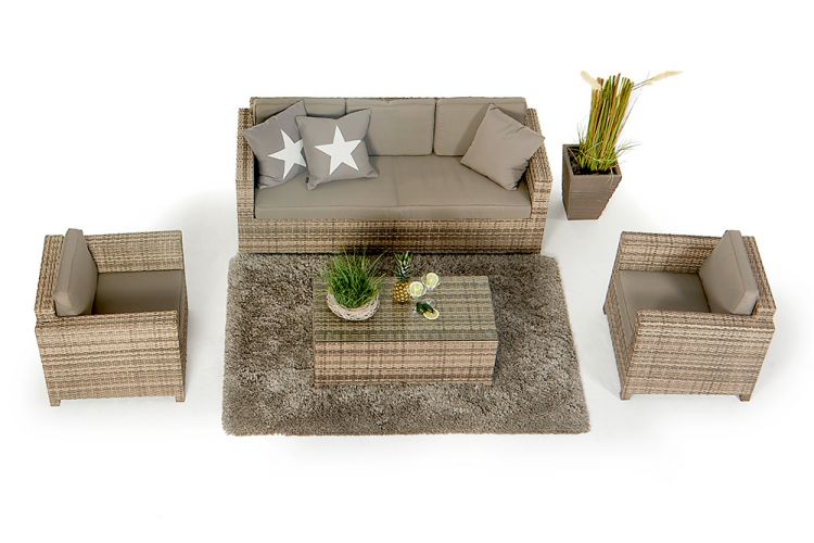 Flaches Rattan Geflecht Luxury 3er Sofa - Ansicht 2