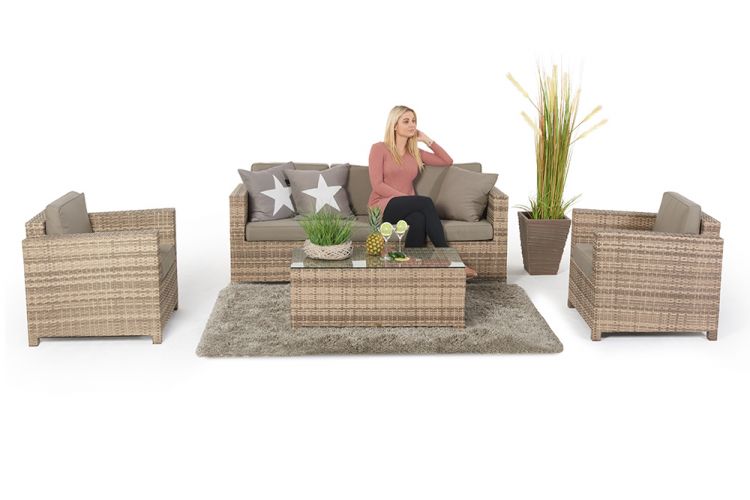 Flaches Rattan Geflecht Luxury 3er Sofa - Ansicht 3