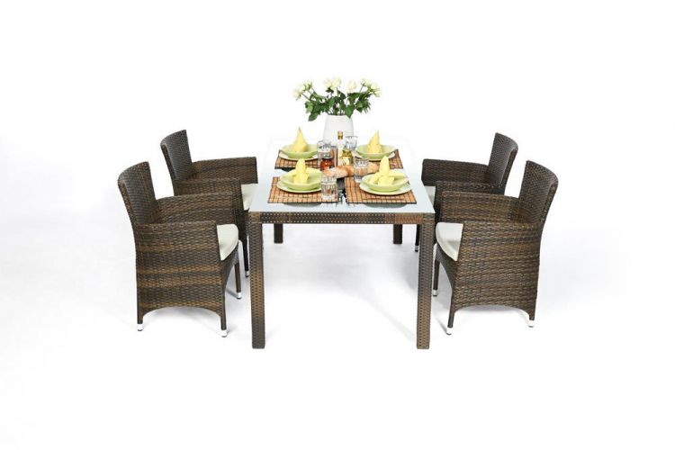 Rattan Gartentisch Set Nairobi 4 Stühle mixbraun
