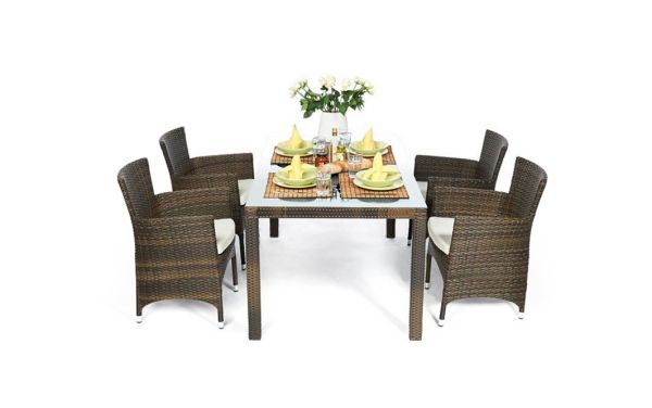 Rattan Gartentisch Set Nairobi 4 Stühle mixbraun