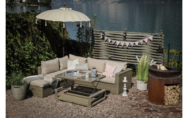Rattan Lounge Stella Set mit klappbarem Tisch